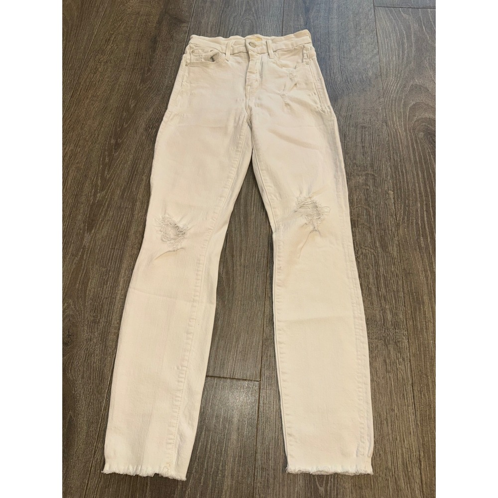 Mother High Waisted Looker Ankle Fray Jeans Tea And Biscuits Cream Size 25 Dist